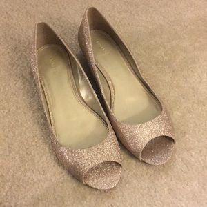 Express Light Gold Glittery Wedges